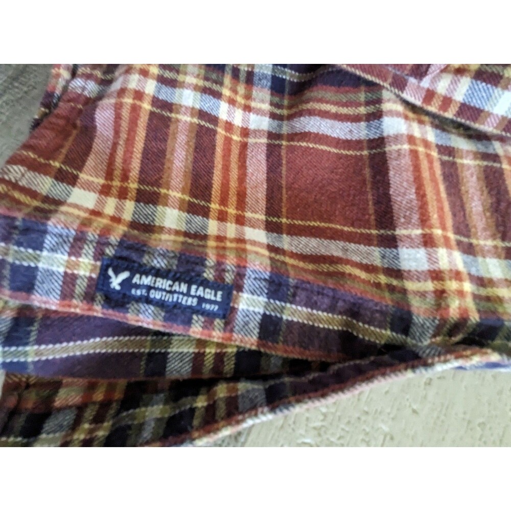 Mens American Eagle Flannel Shirt Brown Plaid Long Sleeve Size M Seriously Soft - Picture 7 of 7